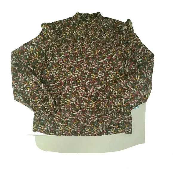 NEW Women's DRAPER JAMES RSVP Shirt XXL Floral Ruffled Smocked‎ Sleeve Mock Neck - Picture 3 of 14